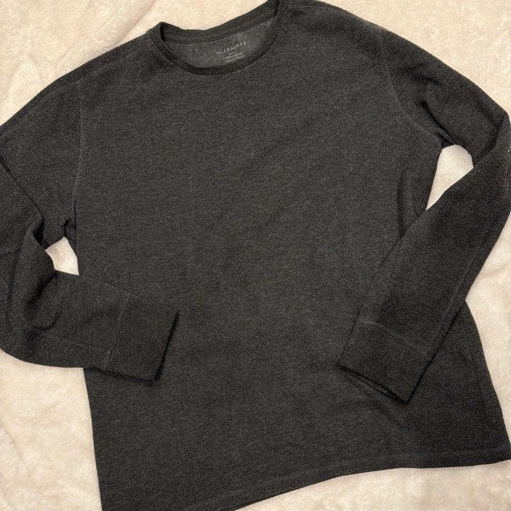 All Saints Men's Charcoal Crewneck Sweater